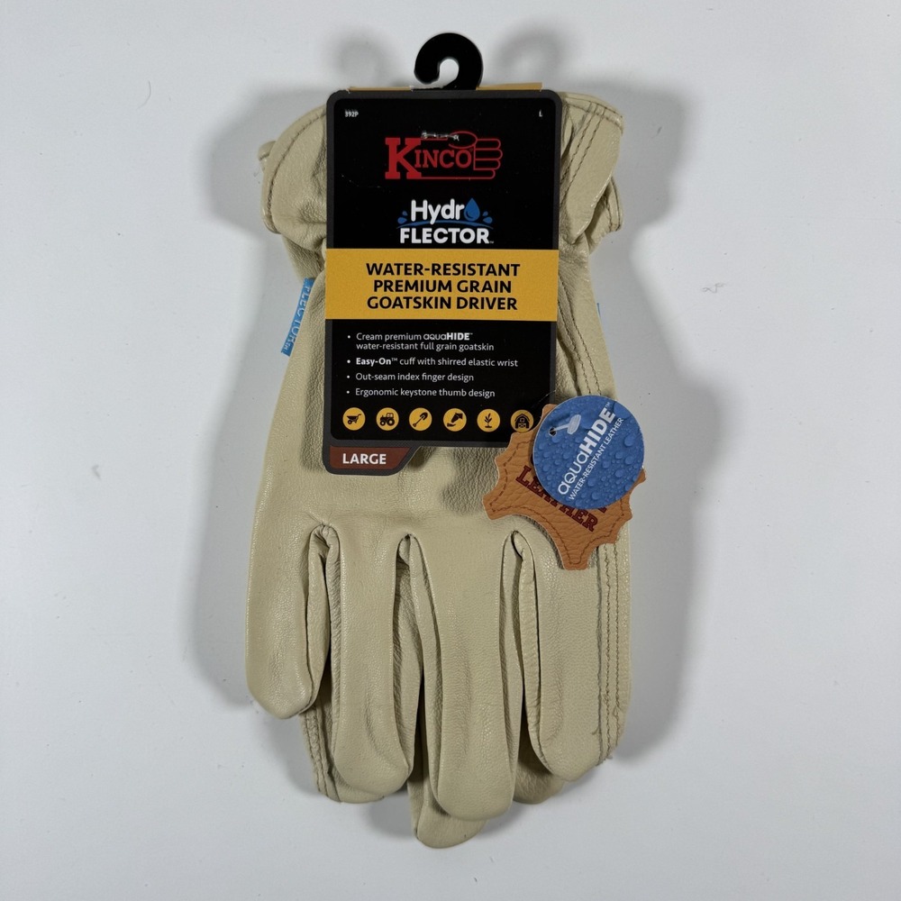 KINCO Water Resistant Premium Grain Goatskin Leather Driver Work Glove‎ Large